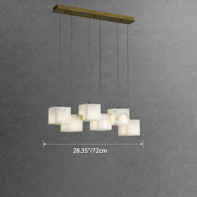 Modern Minimalist Square Stainless Steel Marble 6/8/10 Light Chandelier For Dining Room