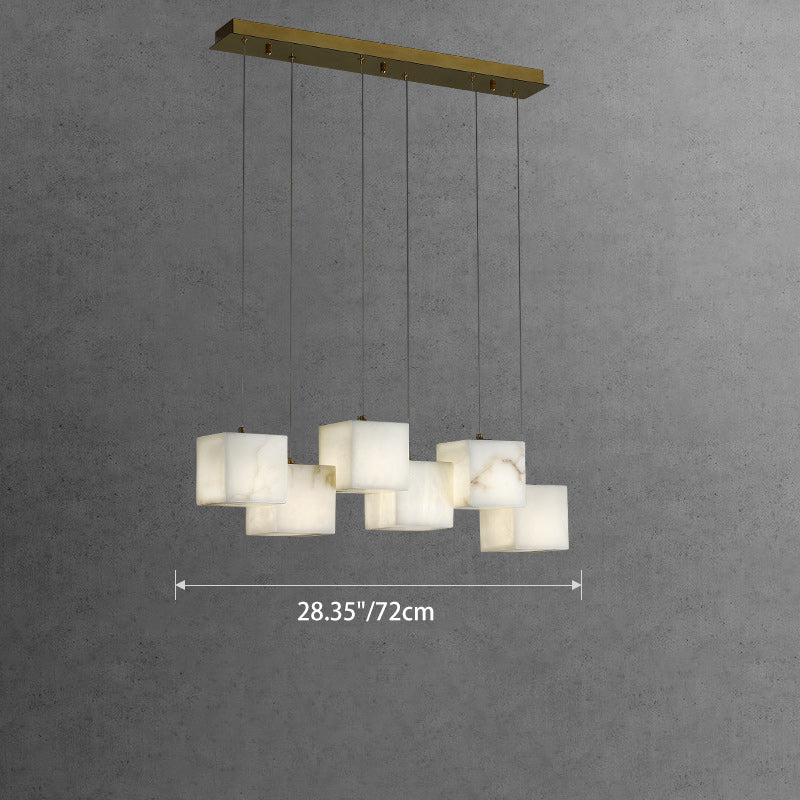 Modern Minimalist Square Stainless Steel Marble 6/8/10 Light Chandelier For Dining Room