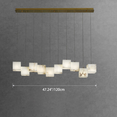 Modern Minimalist Square Stainless Steel Marble 6/8/10 Light Chandelier For Dining Room