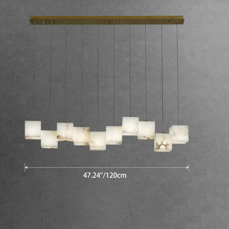 Modern Minimalist Square Stainless Steel Marble 6/8/10 Light Chandelier For Dining Room