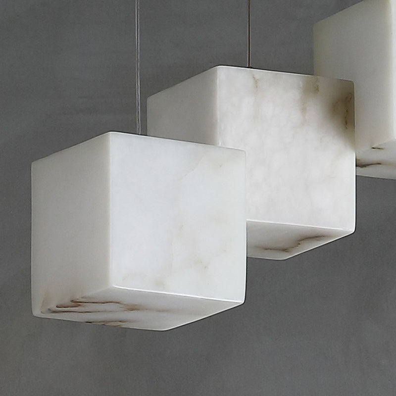 Modern Minimalist Square Stainless Steel Marble 6/8/10 Light Chandelier For Dining Room