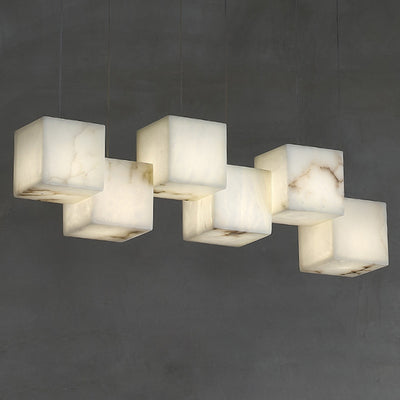 Modern Minimalist Square Stainless Steel Marble 6/8/10 Light Chandelier For Dining Room