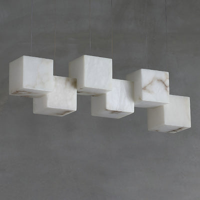 Modern Minimalist Square Stainless Steel Marble 6/8/10 Light Chandelier For Dining Room