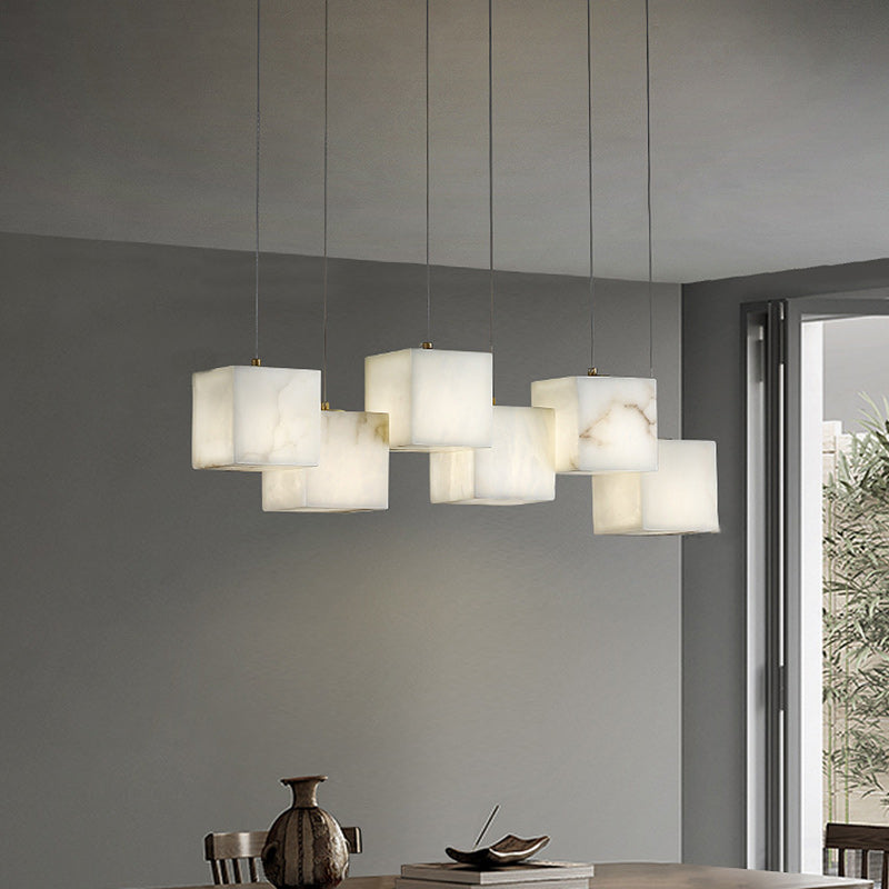 Modern Minimalist Square Stainless Steel Marble 6/8/10 Light Chandelier For Dining Room