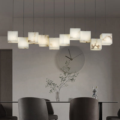 Modern Minimalist Square Stainless Steel Marble 6/8/10 Light Chandelier For Dining Room