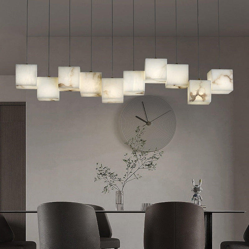 Modern Minimalist Square Stainless Steel Marble 6/8/10 Light Chandelier For Dining Room