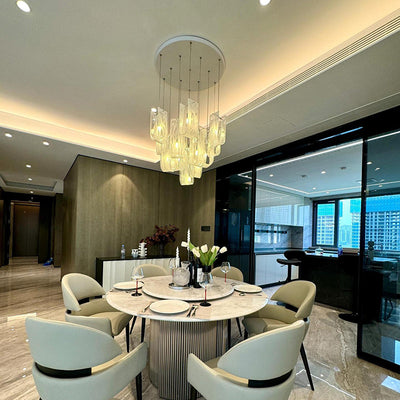 Contemporary Luxury U-Shaped Cloud Pattern Glass Carbon Steel 7/13/19 Light Chandelier For Dining Room