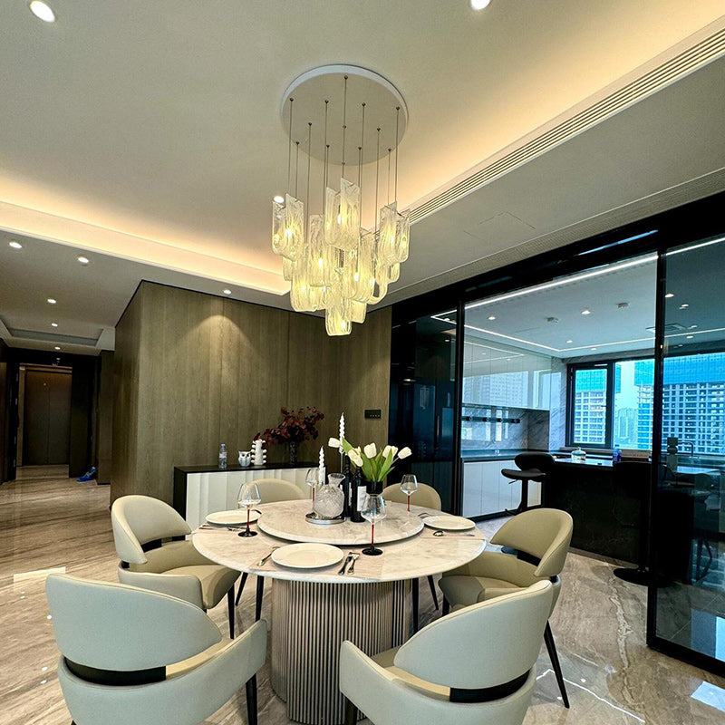 Contemporary Luxury U-Shaped Cloud Pattern Glass Carbon Steel 7/13/19 Light Chandelier For Dining Room