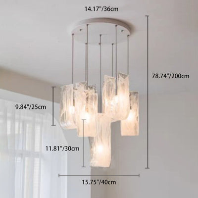 Contemporary Luxury U-Shaped Cloud Pattern Glass Carbon Steel 7/13/19 Light Chandelier For Dining Room