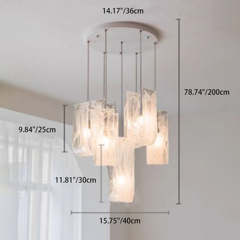 Contemporary Luxury U-Shaped Cloud Pattern Glass Carbon Steel 7/13/19 Light Chandelier For Dining Room