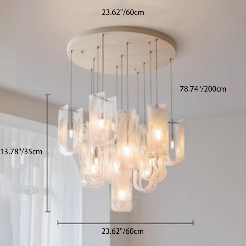 Contemporary Luxury U-Shaped Cloud Pattern Glass Carbon Steel 7/13/19 Light Chandelier For Dining Room