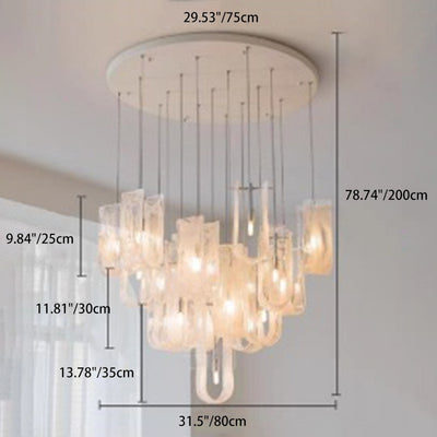 Contemporary Luxury U-Shaped Cloud Pattern Glass Carbon Steel 7/13/19 Light Chandelier For Dining Room