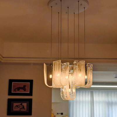 Contemporary Luxury U-Shaped Cloud Pattern Glass Carbon Steel 7/13/19 Light Chandelier For Dining Room