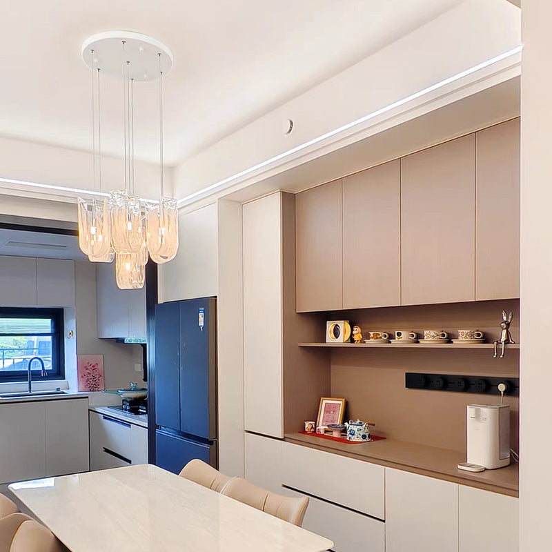 Contemporary Luxury U-Shaped Cloud Pattern Glass Carbon Steel 7/13/19 Light Chandelier For Dining Room