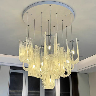 Contemporary Luxury U-Shaped Cloud Pattern Glass Carbon Steel 7/13/19 Light Chandelier For Dining Room