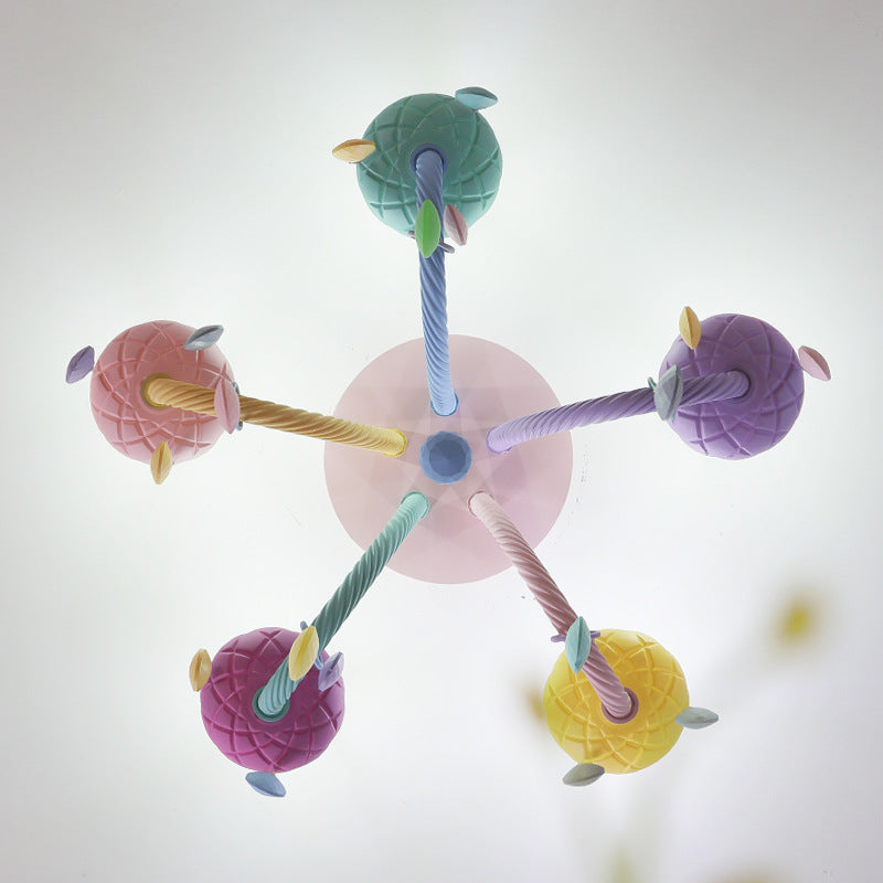 Contemporary Creative Flower Candle-Shaped Kid Iron Crystal Glass 5-Light Flush Mount Ceiling Light For Bedroom