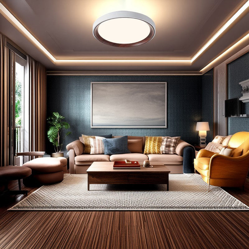 Modern Minimalist Round Cylindrical Iron Acrylic LED Flush Mount Ceiling Light For Bedroom