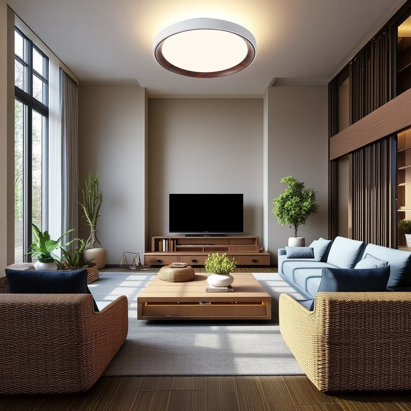 Modern Minimalist Round Cylindrical Iron Acrylic LED Flush Mount Ceiling Light For Bedroom
