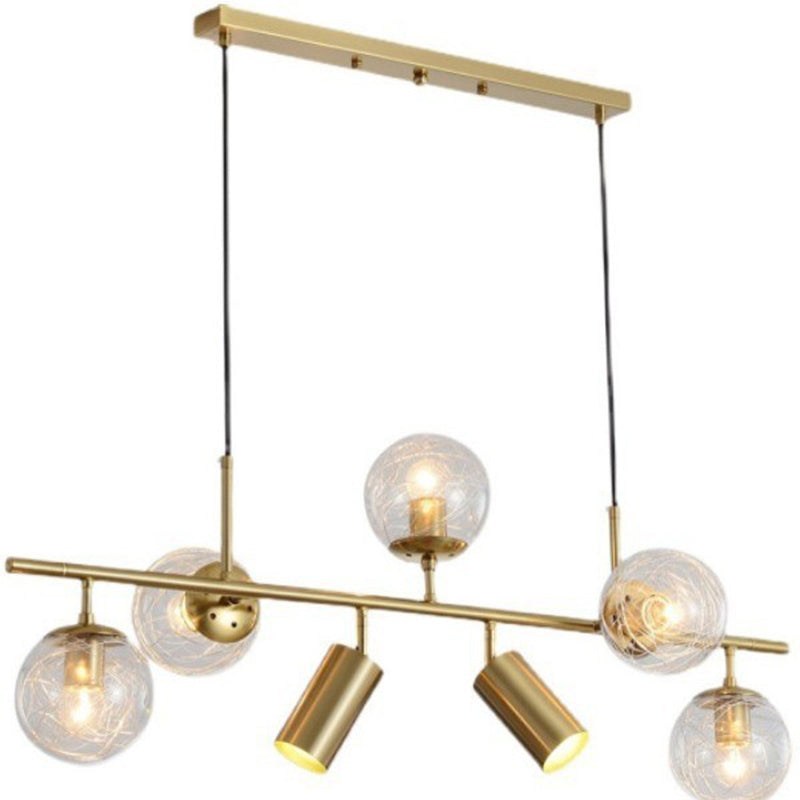 Contemporary Luxury Horizontal Linear Cylindrical Iron Glass 7-Light Island Light Chandelier For Dining Room