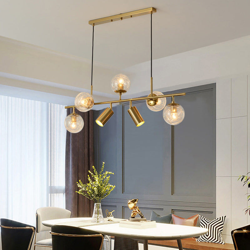 Contemporary Luxury Horizontal Linear Cylindrical Iron Glass 7-Light Island Light Chandelier For Dining Room