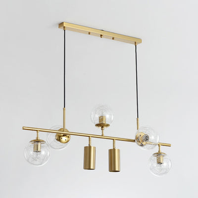 Contemporary Luxury Horizontal Linear Cylindrical Iron Glass 7-Light Island Light Chandelier For Dining Room