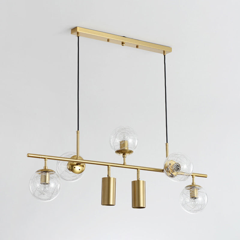 Contemporary Luxury Horizontal Linear Cylindrical Iron Glass 7-Light Island Light Chandelier For Dining Room