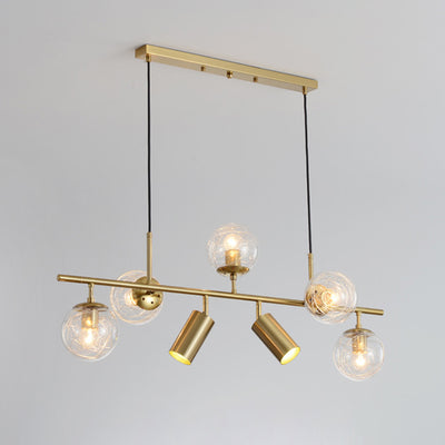 Contemporary Luxury Horizontal Linear Cylindrical Iron Glass 7-Light Island Light Chandelier For Dining Room