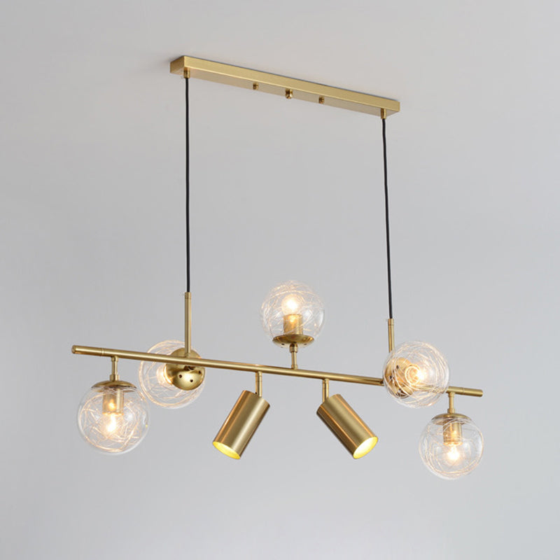 Contemporary Luxury Horizontal Linear Cylindrical Iron Glass 7-Light Island Light Chandelier For Dining Room