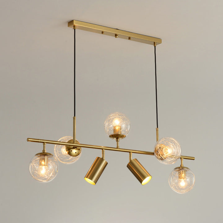 Lustre contemporain de luxe horizontal linéaire cylindrique en fer et verre à 7 lumières pour salle à manger 