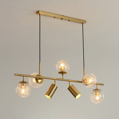 Contemporary Luxury Horizontal Linear Cylindrical Iron Glass 7-Light Island Light Chandelier For Dining Room