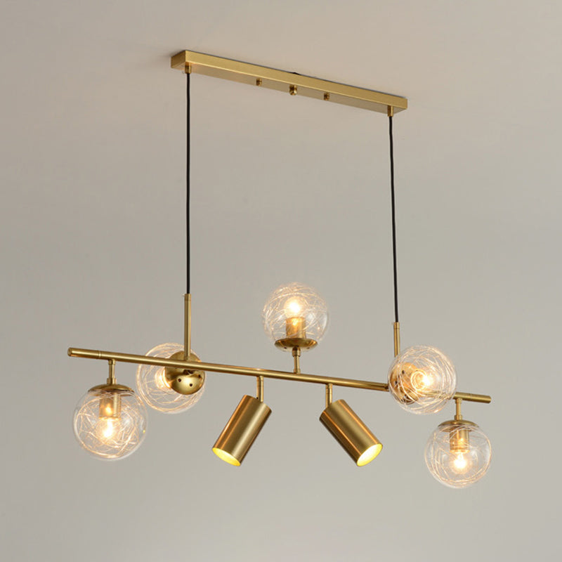 Contemporary Luxury Horizontal Linear Cylindrical Iron Glass 7-Light Island Light Chandelier For Dining Room