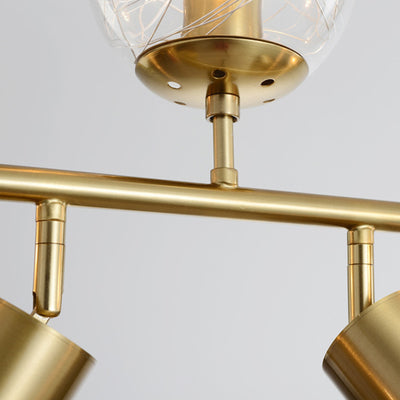 Contemporary Luxury Horizontal Linear Cylindrical Iron Glass 7-Light Island Light Chandelier For Dining Room