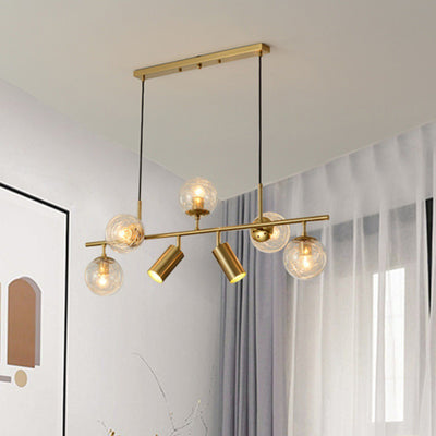 Contemporary Luxury Horizontal Linear Cylindrical Iron Glass 7-Light Island Light Chandelier For Dining Room