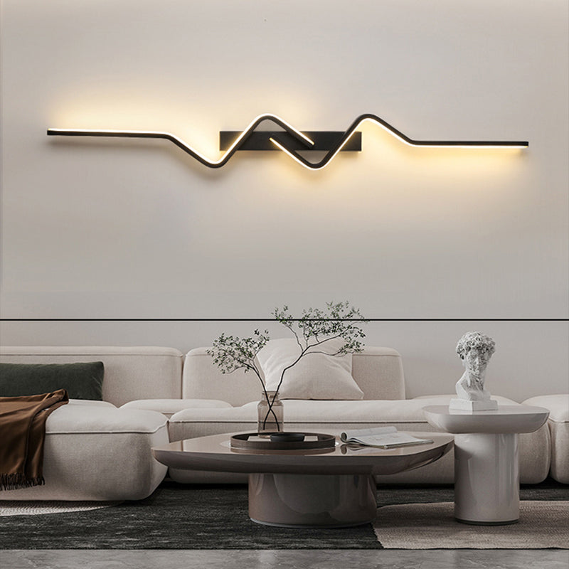 Modern Minimalist Vertical Irregular Wave Curve Aluminum PVC Iron Silicone LED Wall Scone Lamp For Bedroom