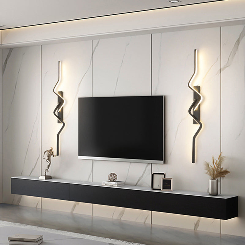Modern Minimalist Vertical Irregular Wave Curve Aluminum PVC Iron Silicone LED Wall Scone Lamp For Bedroom