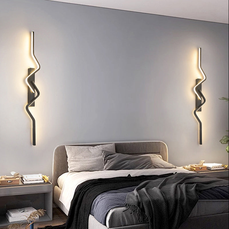 Modern Minimalist Vertical Irregular Wave Curve Aluminum PVC Iron Silicone LED Wall Scone Lamp For Bedroom
