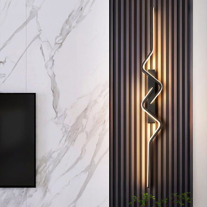 Modern Minimalist Vertical Irregular Wave Curve Aluminum PVC Iron Silicone LED Wall Scone Lamp For Bedroom