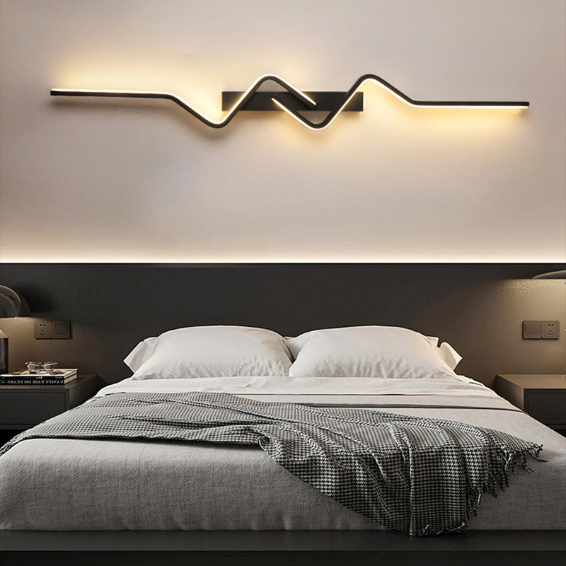 Modern Minimalist Vertical Irregular Wave Curve Aluminum PVC Iron Silicone LED Wall Scone Lamp For Bedroom