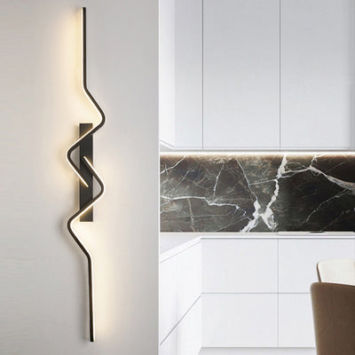Modern Minimalist Vertical Irregular Wave Curve Aluminum PVC Iron Silicone LED Wall Scone Lamp For Bedroom