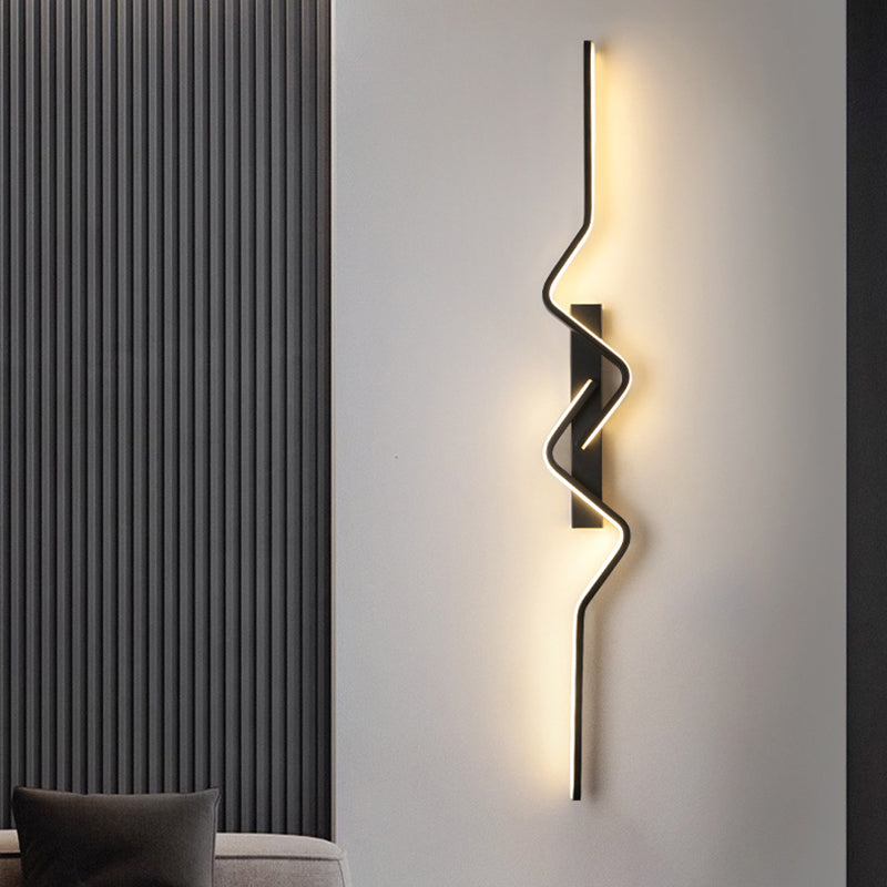 Modern Minimalist Vertical Irregular Wave Curve Aluminum PVC Iron Silicone LED Wall Scone Lamp For Bedroom