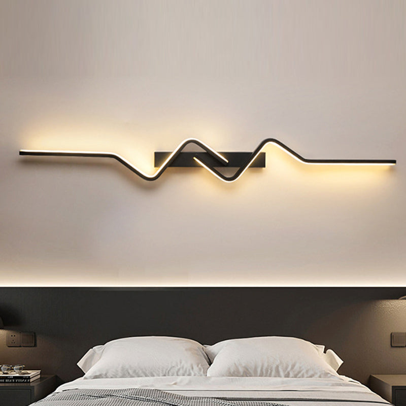 Modern Minimalist Vertical Irregular Wave Curve Aluminum PVC Iron Silicone LED Wall Scone Lamp For Bedroom