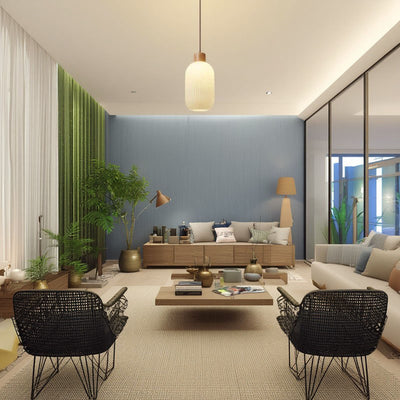 Traditional Japanese Cylindrical Lantern-Shaped Wooden Woven Glass 1-Light Pendant Light For Living Room