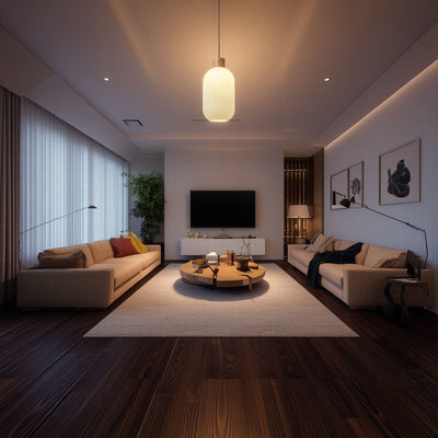 Traditional Japanese Cylindrical Lantern-Shaped Wooden Woven Glass 1-Light Pendant Light For Living Room