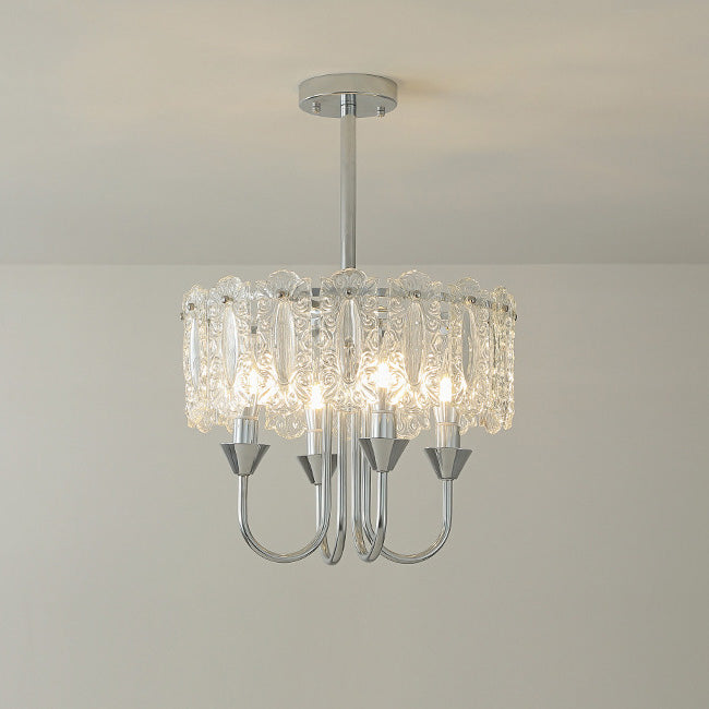 Zeitgenössischer luxuriöser zylindrischer Eisen-Glas 4/5/6/8 Licht Kronleuchter für das Wohnzimmer 