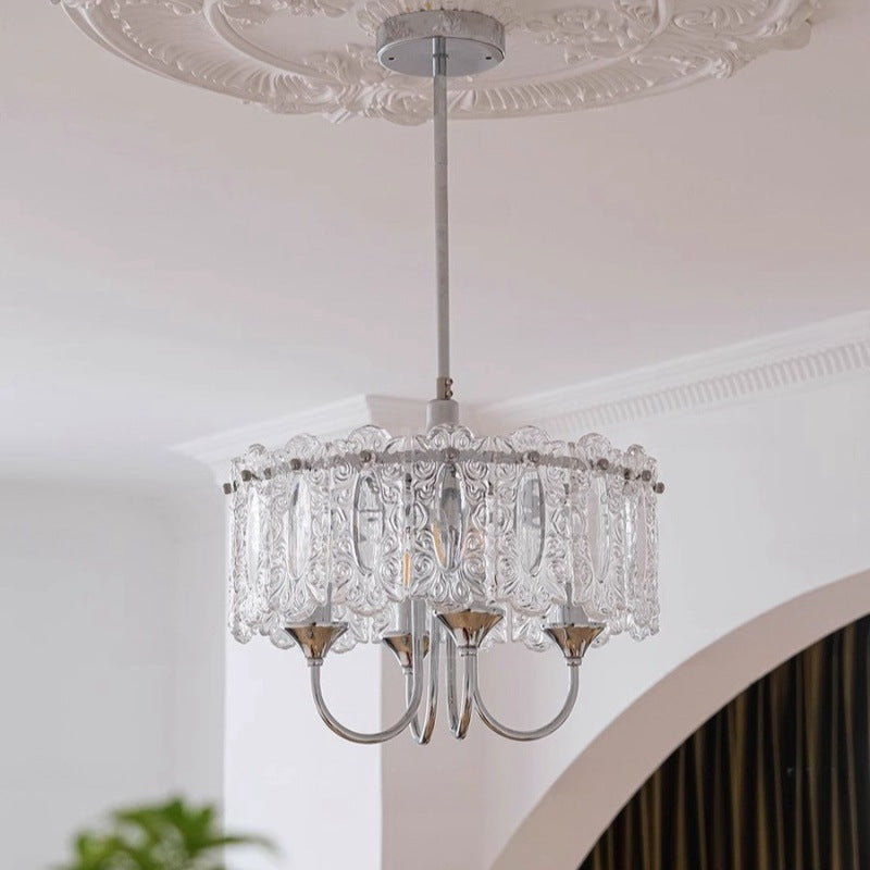 Zeitgenössischer luxuriöser zylindrischer Eisen-Glas 4/5/6/8 Licht Kronleuchter für das Wohnzimmer 