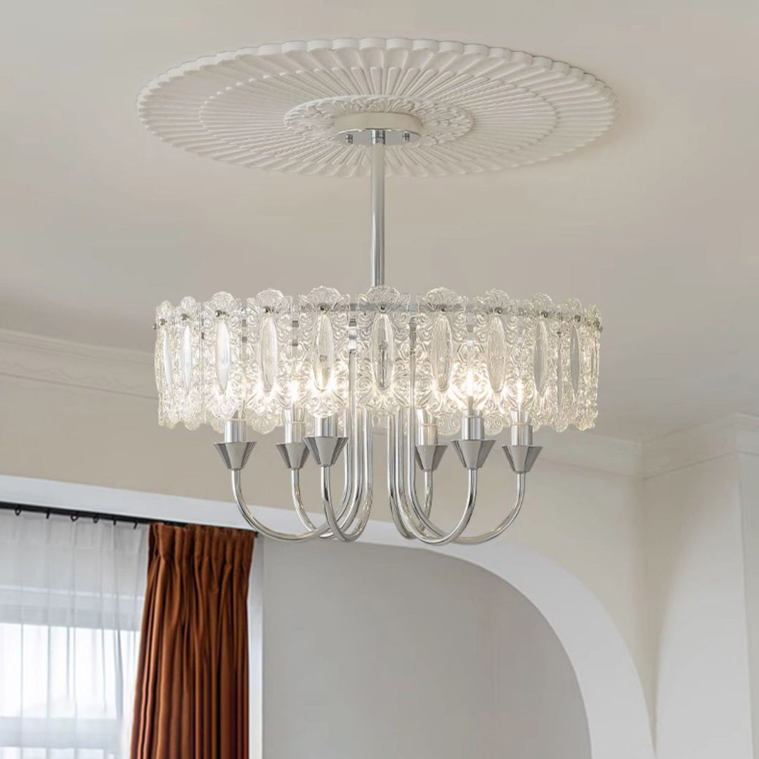 Zeitgenössischer luxuriöser zylindrischer Eisen-Glas 4/5/6/8 Licht Kronleuchter für das Wohnzimmer 