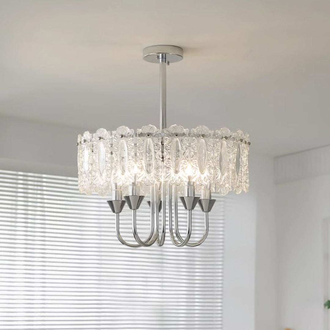 Zeitgenössischer luxuriöser zylindrischer Eisen-Glas 4/5/6/8 Licht Kronleuchter für das Wohnzimmer 