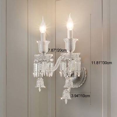Contemporary Luxury Candle-Shaped Bell Crystal Iron Glass 1/2 Light Wall Scone Lamp For Bedroom