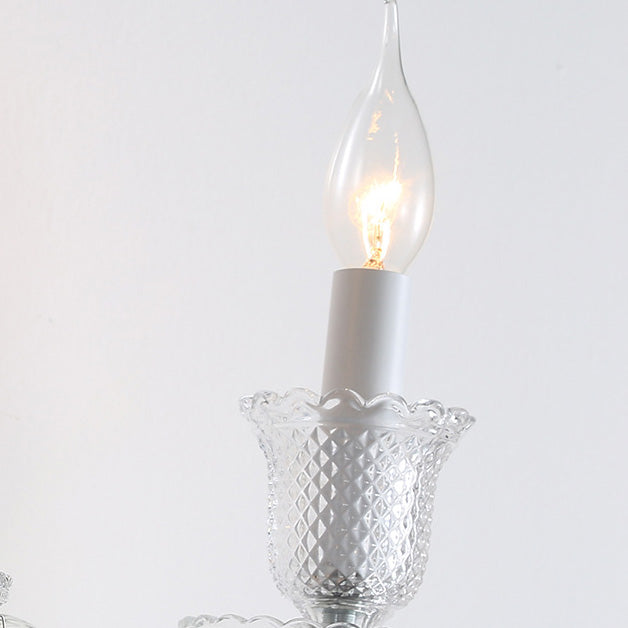 Contemporary Luxury Candle-Shaped Bell Crystal Iron Glass 1/2 Light Wall Scone Lamp For Bedroom