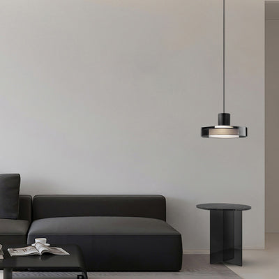Modern Minimalist Cylindrical Iron Glass LED Pendant Light For Bedroom